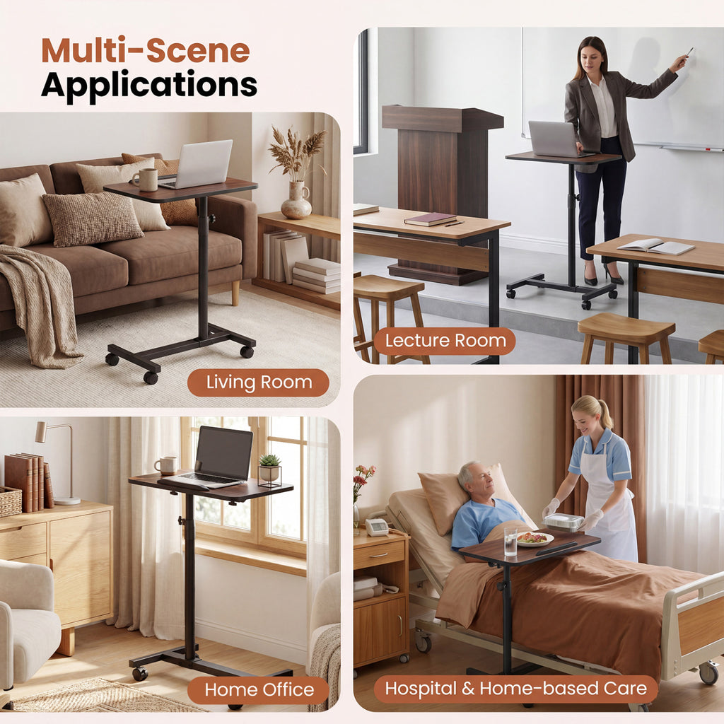 Overbed Rolling Table with Adjustable Height - Walnut