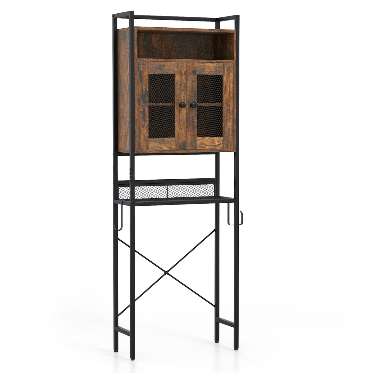 Over The Toilet Storage Rack with Hooks and Adjustable Bottom Bar