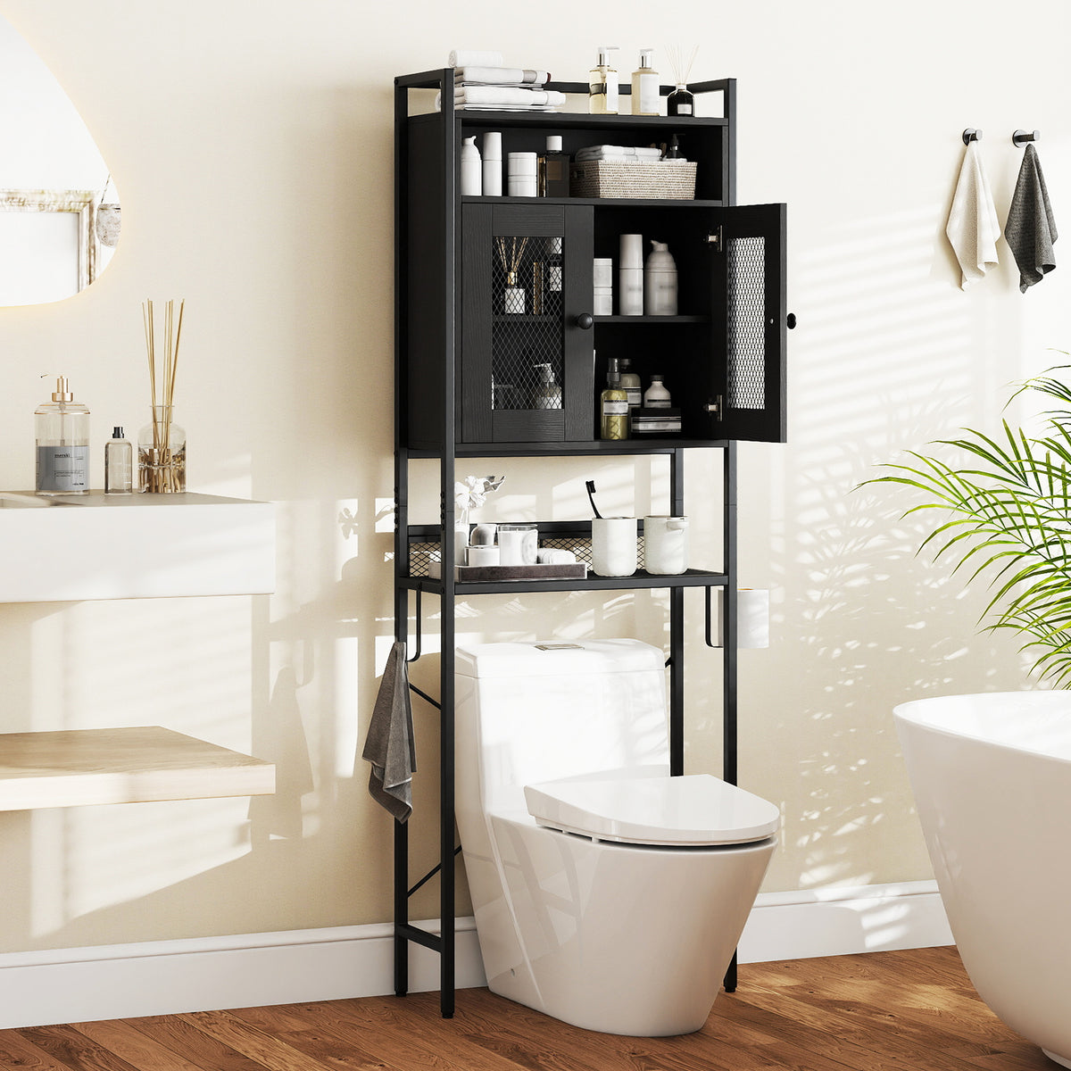 Over-The-Toilet Storage Cabinet with Heavy-Duty Metal Frame 2-door