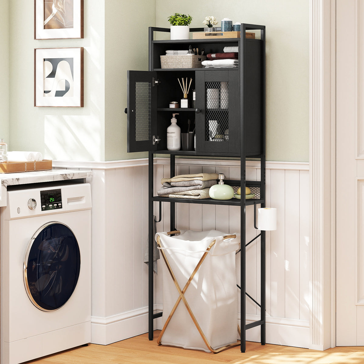 Over-The-Toilet Storage Cabinet with Heavy-Duty Metal Frame 2-door