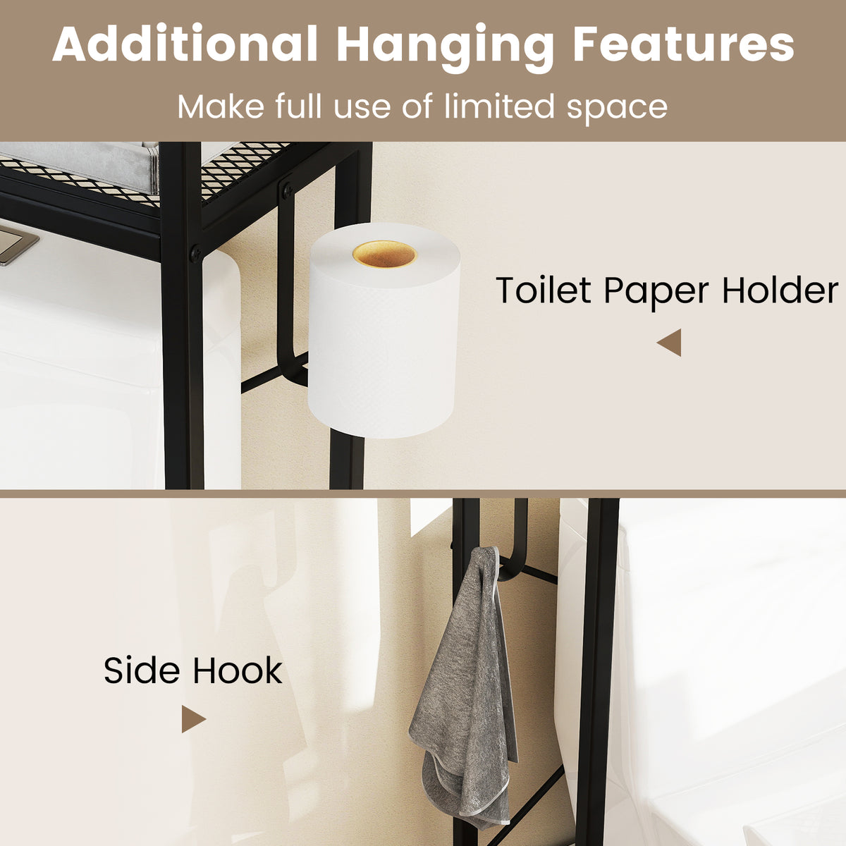 Over-The-Toilet Storage Cabinet with Heavy-Duty Metal Frame 2-door