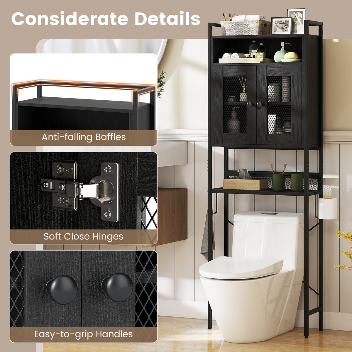 Over-The-Toilet Storage Cabinet with Heavy-Duty Metal Frame 2-door