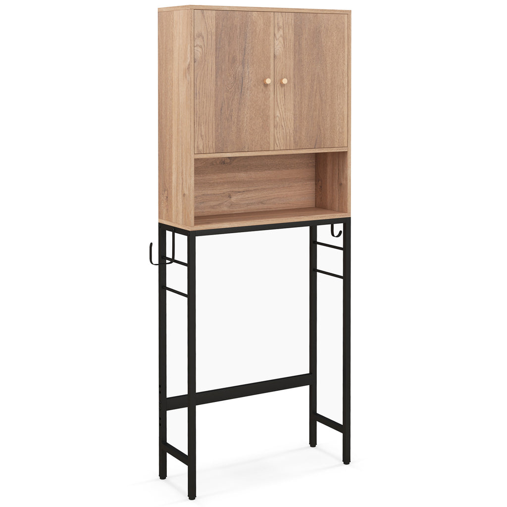 67-Inch Tall Bathroom Cabinet with PE Rattan, 2 Doors & Storage – Natural