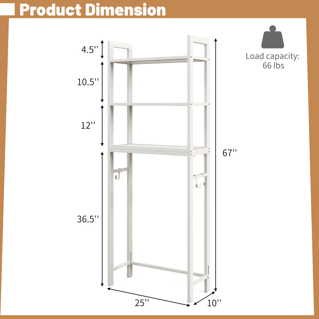 Over-The-Toilet Storage Shelf Organizer - 67-Inch, White