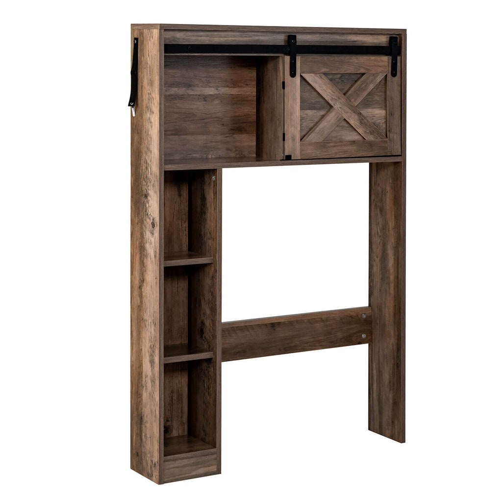 4-Tier Over The Toilet Storage Cabinet with Sliding Barn Door and