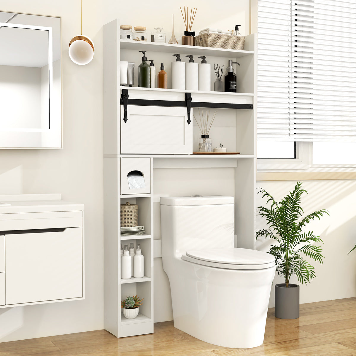 Over The Toilet Storage Cabinet with Sliding Barn Door and Adjustable