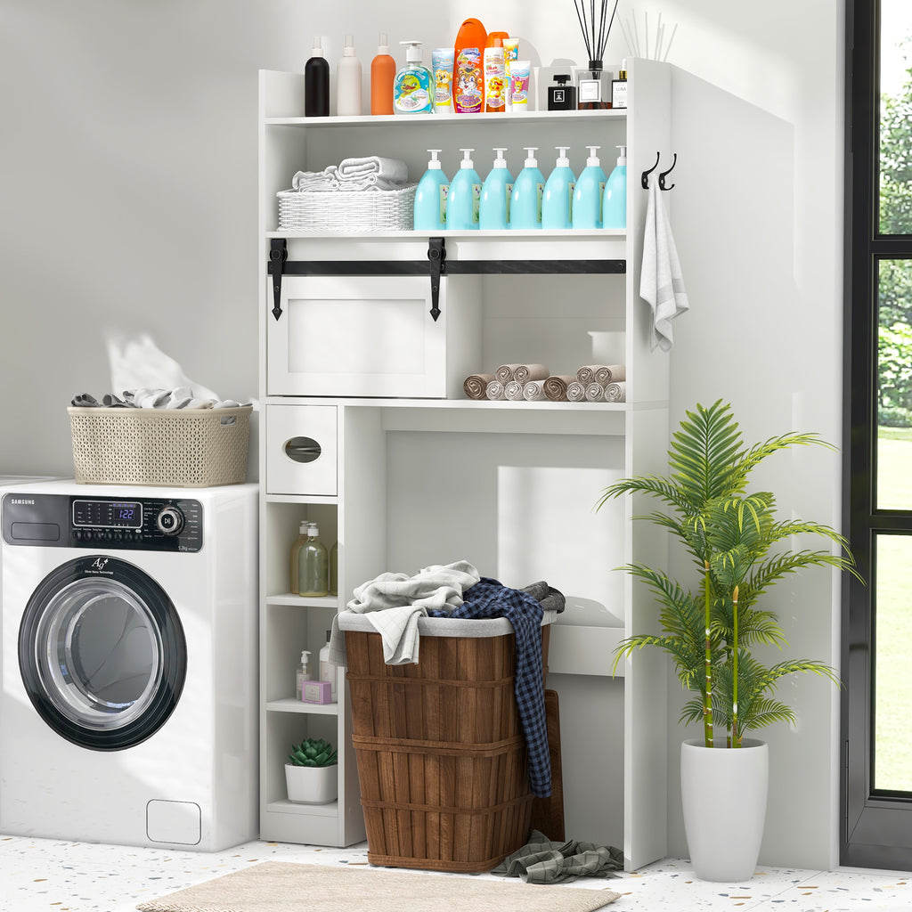 Over The Toilet Storage Cabinet with Sliding Barn Door and Adjustable