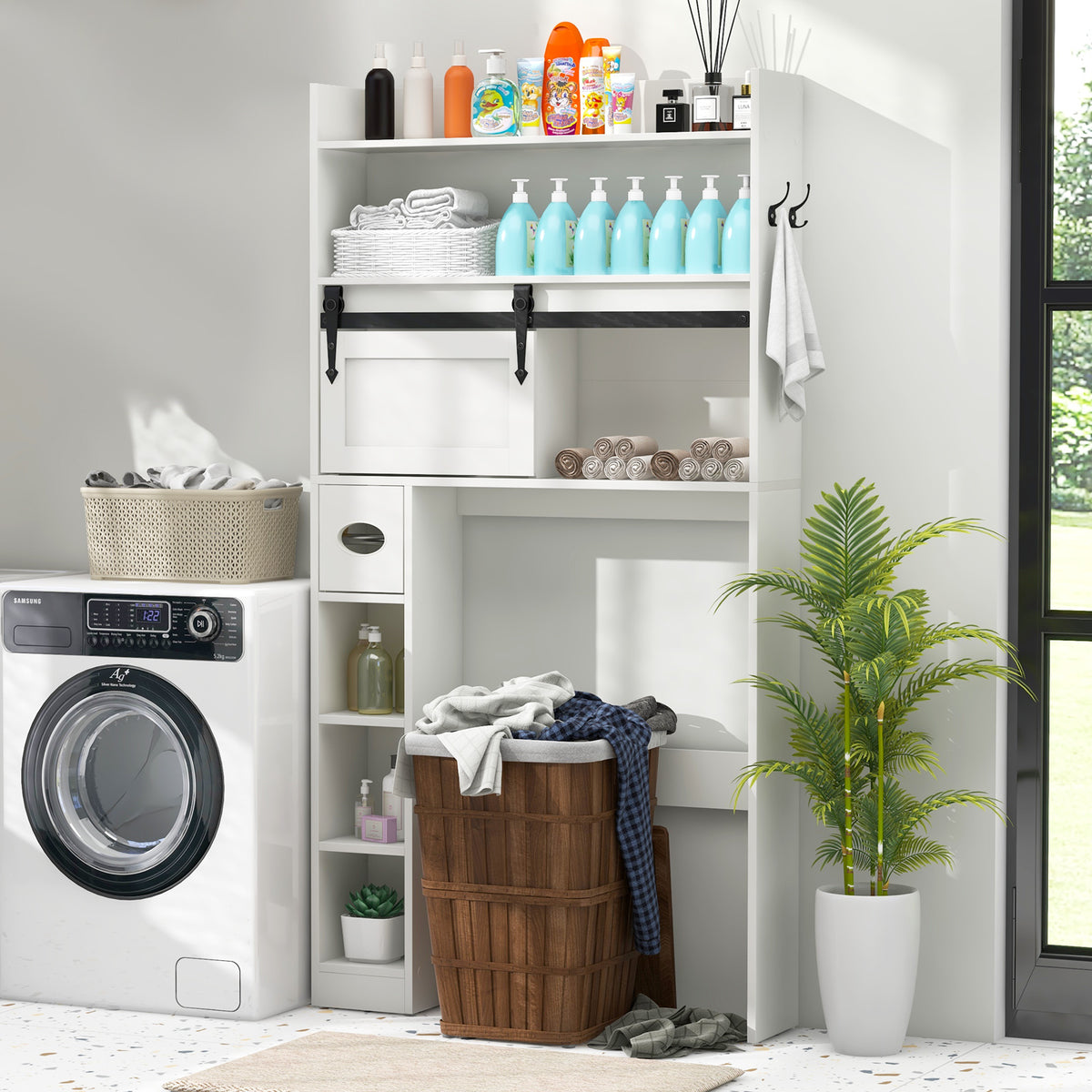 Over The Toilet Storage Cabinet with Sliding Barn Door and Adjustable