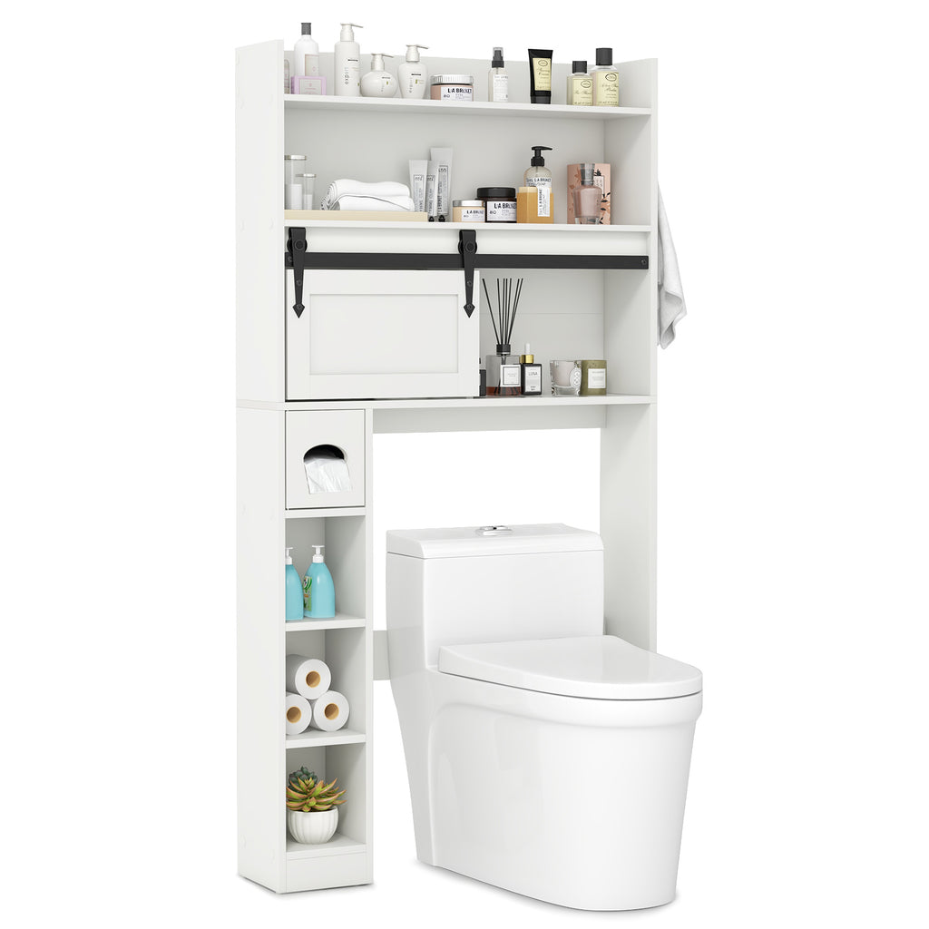 Over The Toilet Storage Cabinet with Sliding Barn Door and Adjustable