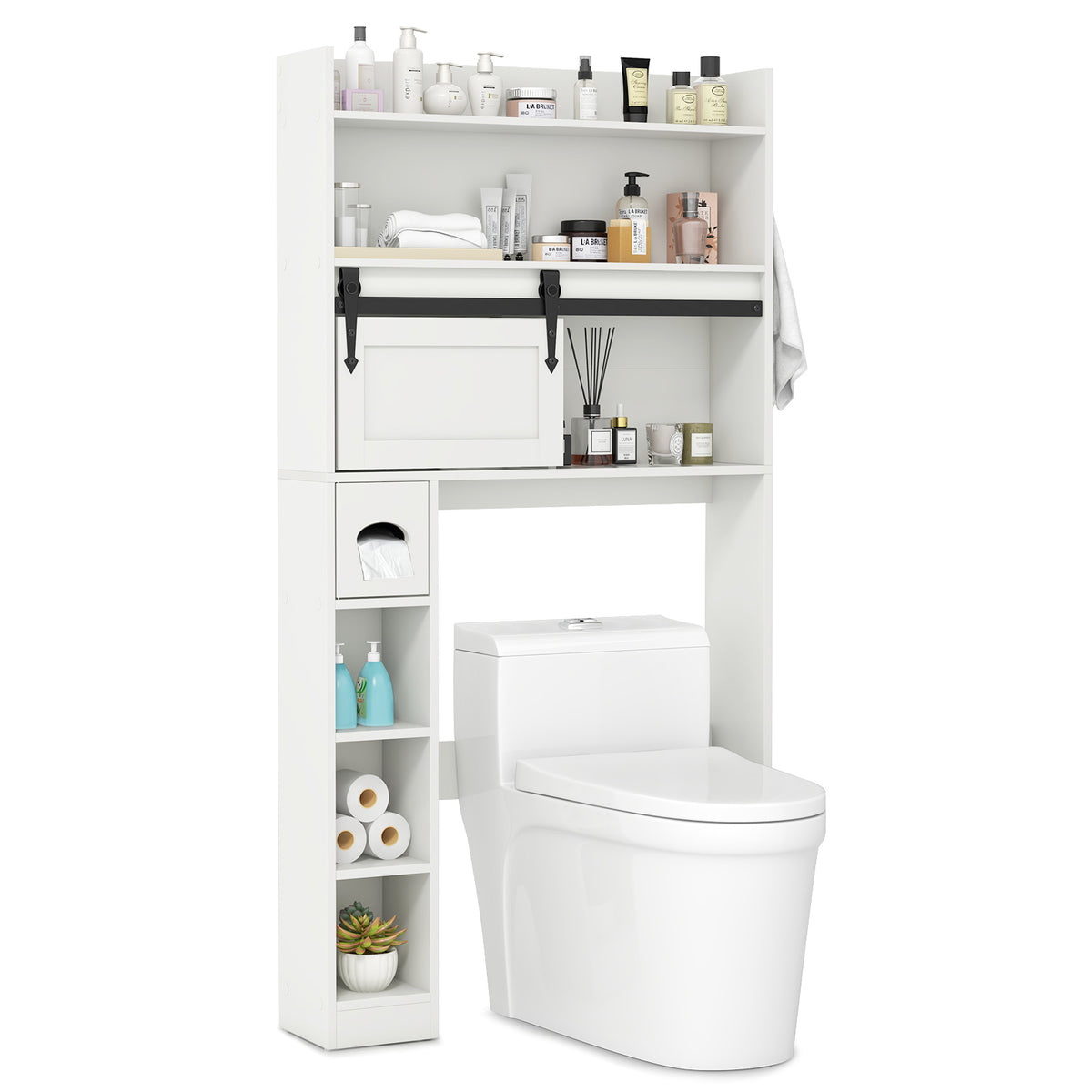 Over The Toilet Storage Cabinet with Sliding Barn Door and Adjustable