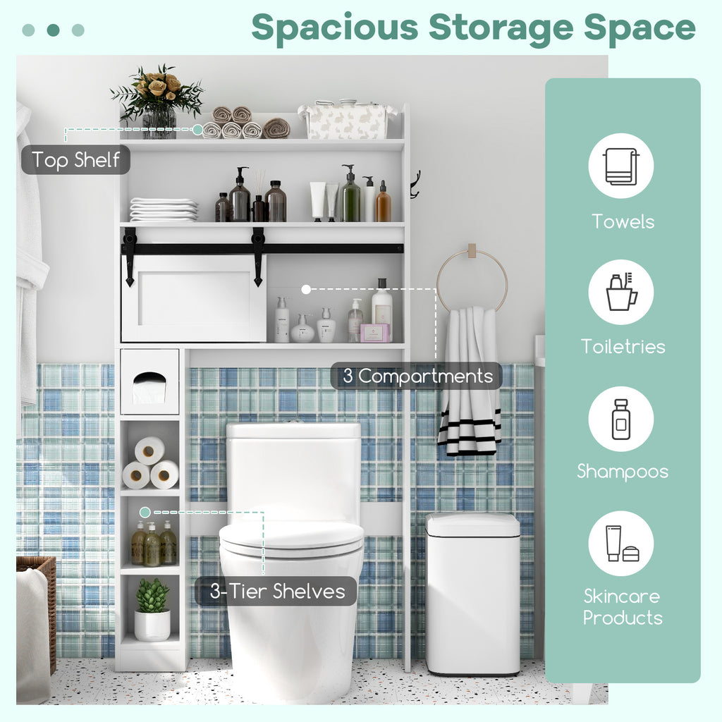 Over The Toilet Storage Cabinet with Sliding Barn Door and Adjustable