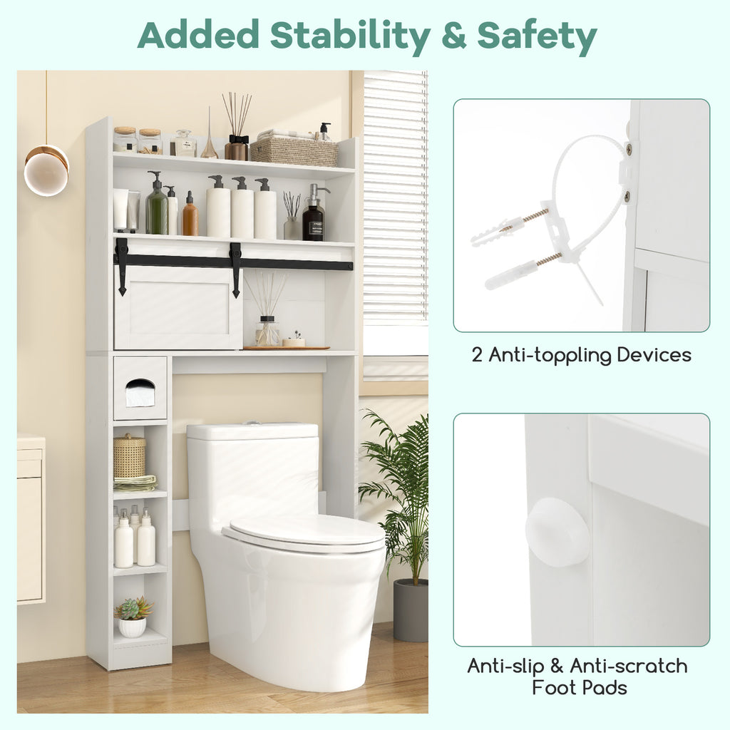 Over The Toilet Storage Cabinet with Sliding Barn Door and Adjustable