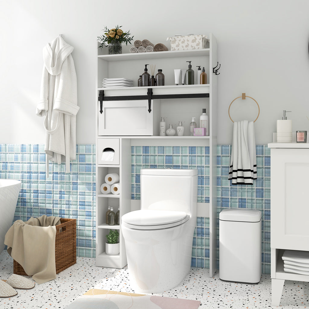 Over The Toilet Storage Cabinet with Sliding Barn Door and Adjustable