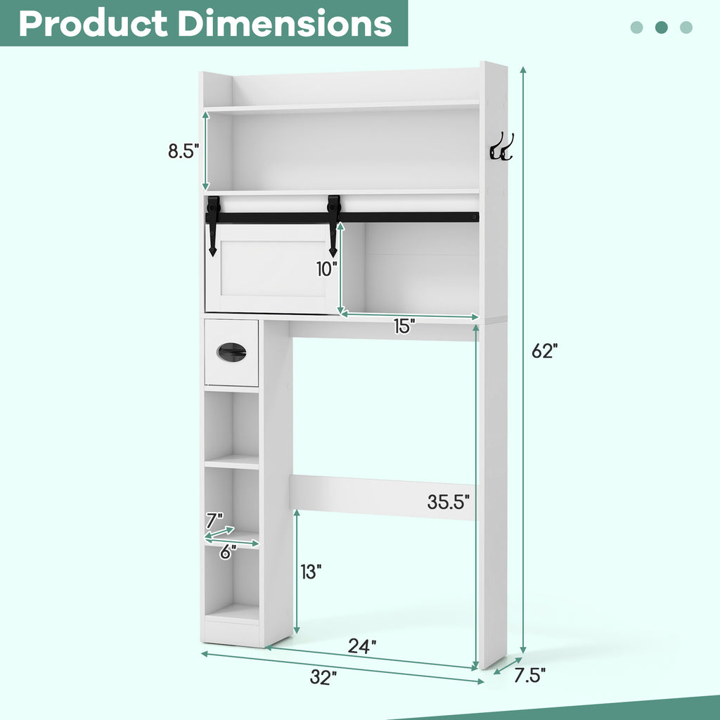 Over The Toilet Storage Cabinet with Sliding Barn Door and Adjustable