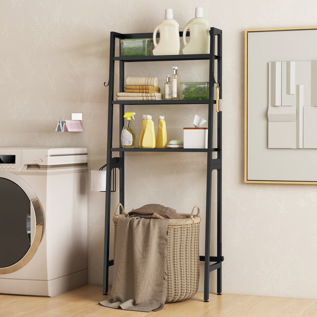 3-Tier Over Toilet Storage Shelf with Adjustable Bottom - Black