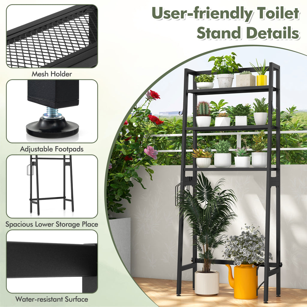 3-Tier Over Toilet Storage Shelf with Adjustable Bottom - Black
