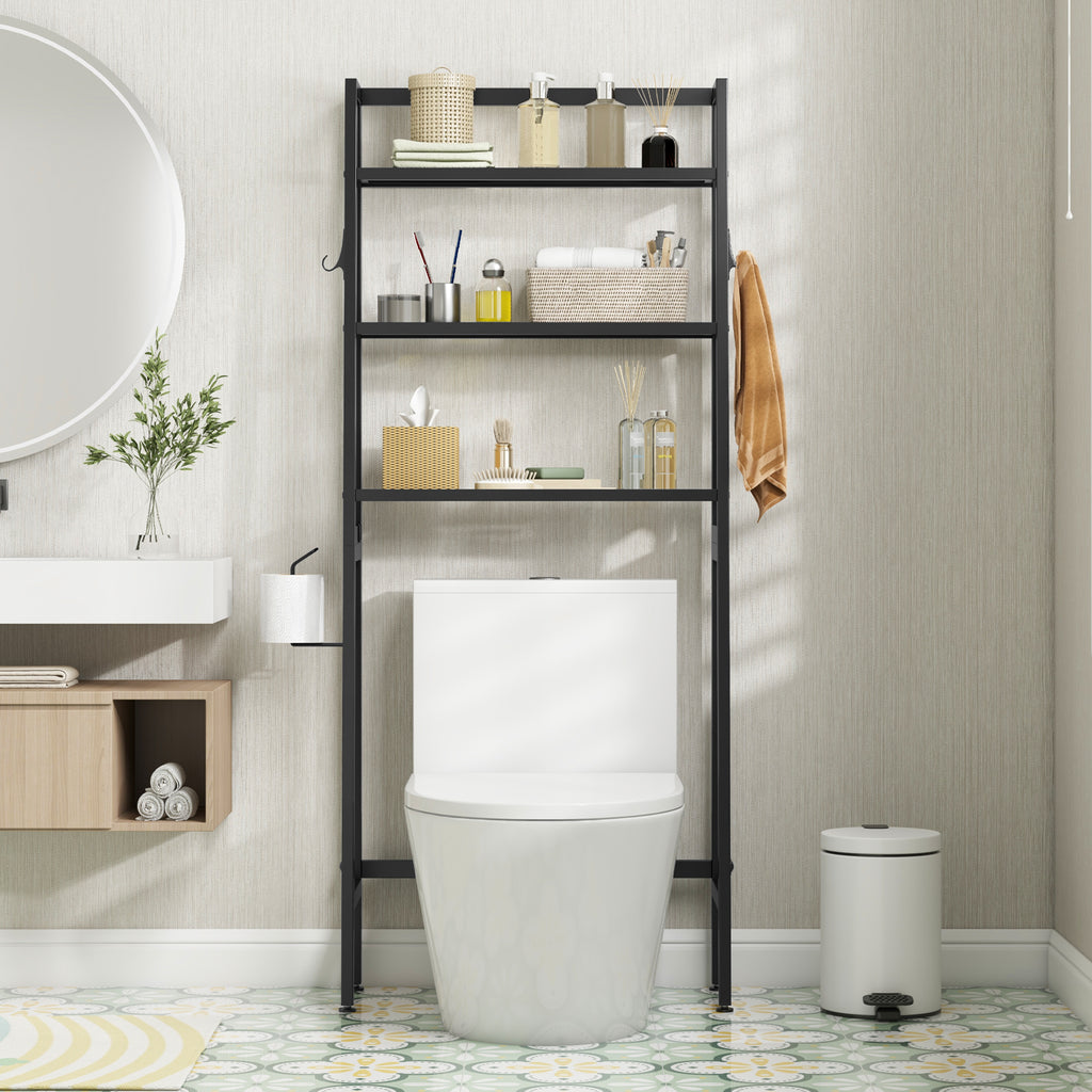 3-Tier Over Toilet Storage Shelf with Adjustable Bottom - Black