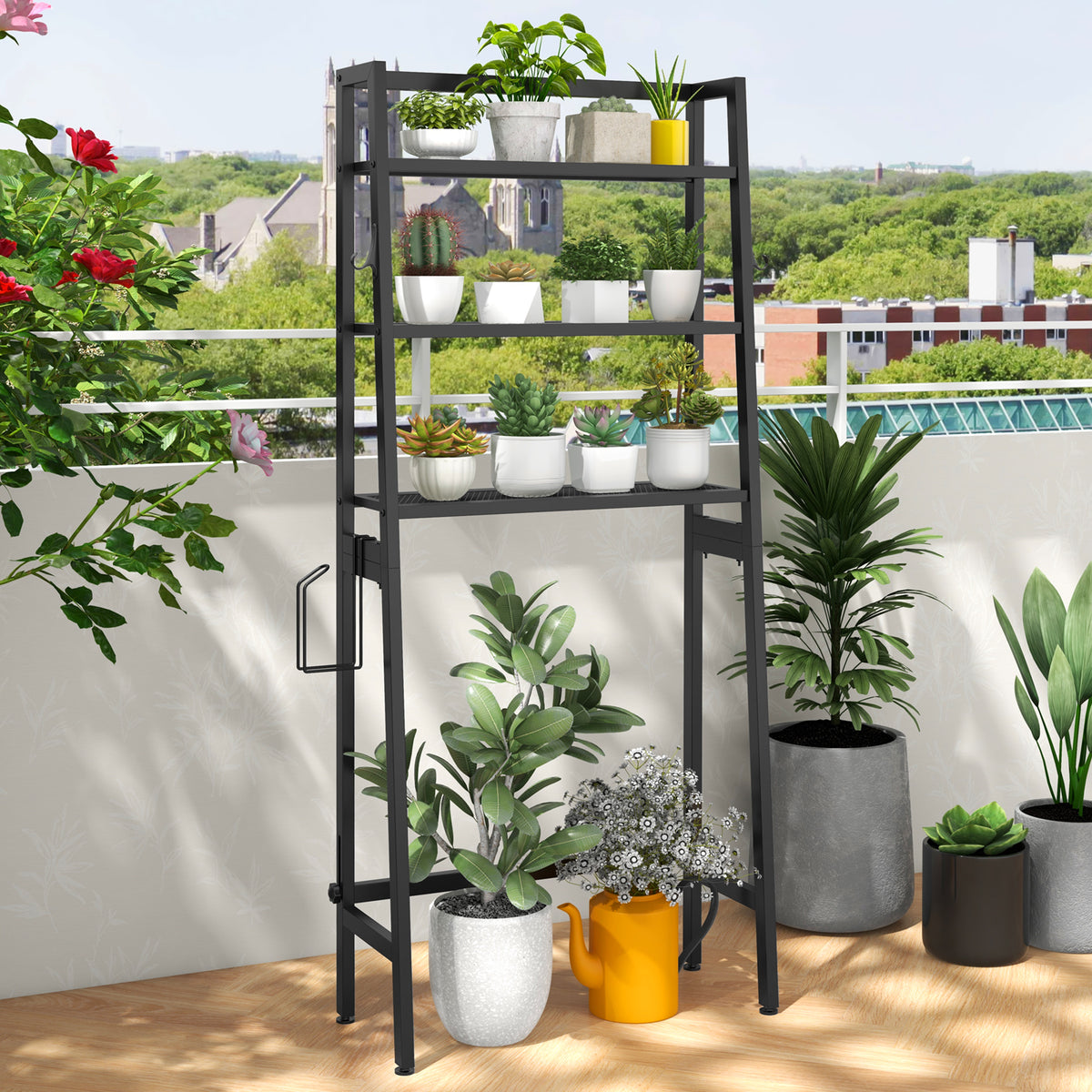 3-Tier Over Toilet Storage Shelf with Adjustable Bottom - Black