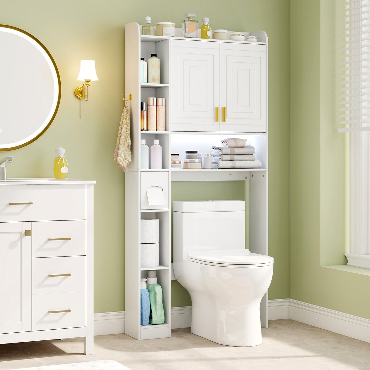 Freestanding Storage Cabinet Above Toilet with 2-Door