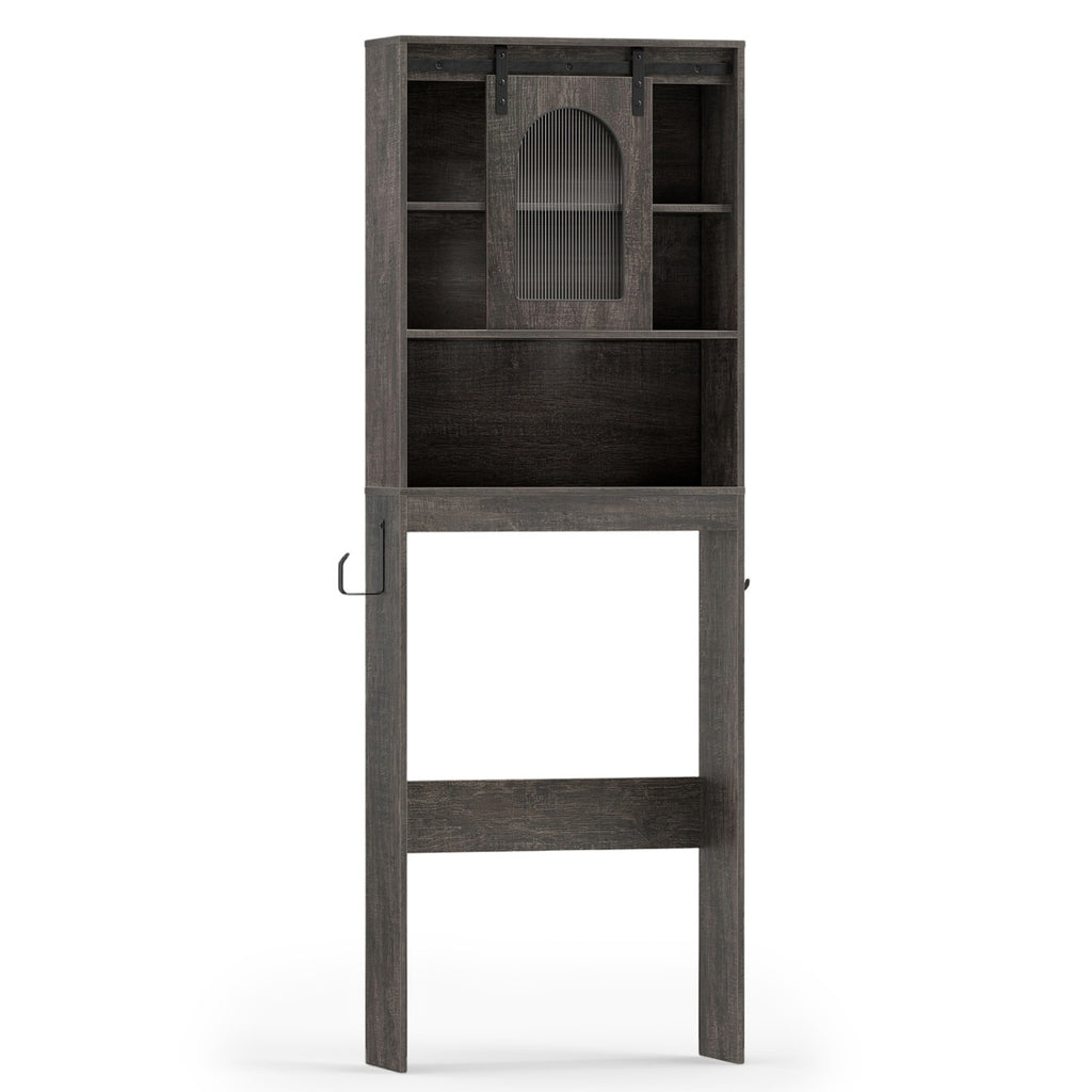 Over Toilet Storage Cabinet with Sliding Barn Door - 67 Inch, Oak