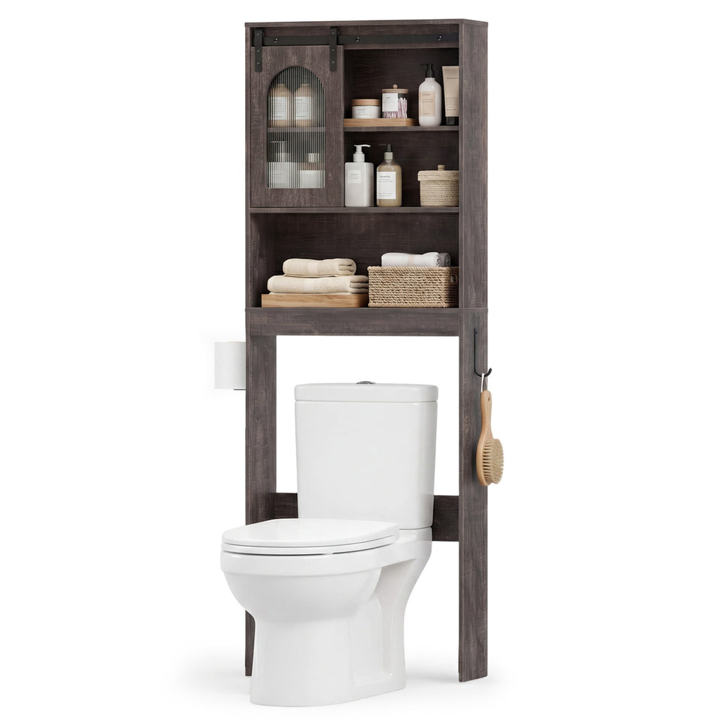Over Toilet Storage Cabinet with Sliding Barn Door - 67 Inch, Oak