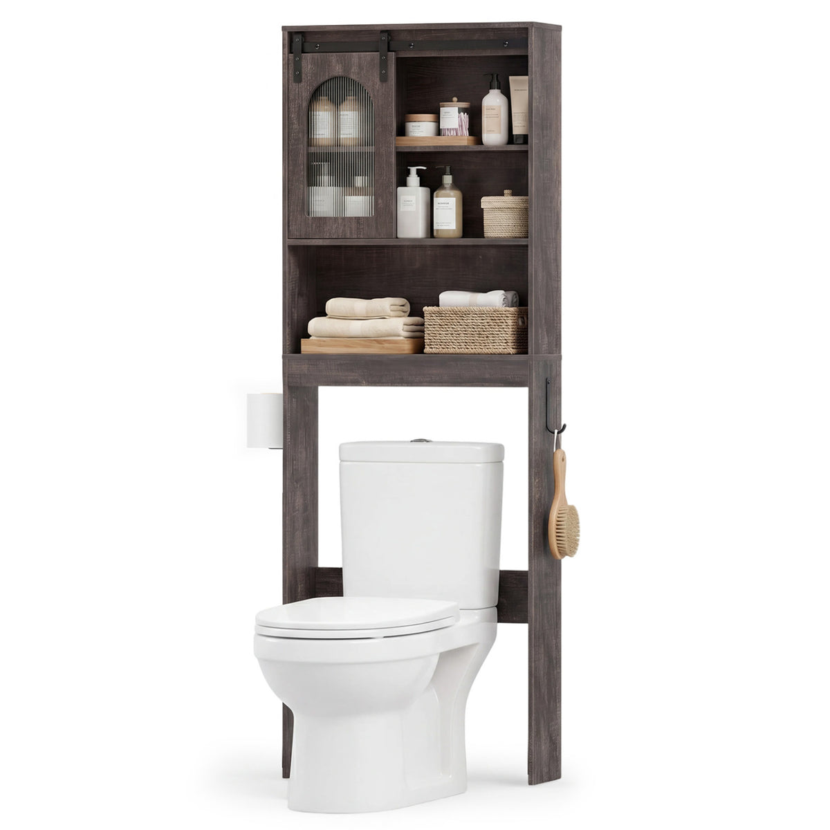 Over Toilet Storage Cabinet with Sliding Barn Door - 67 Inch, Oak