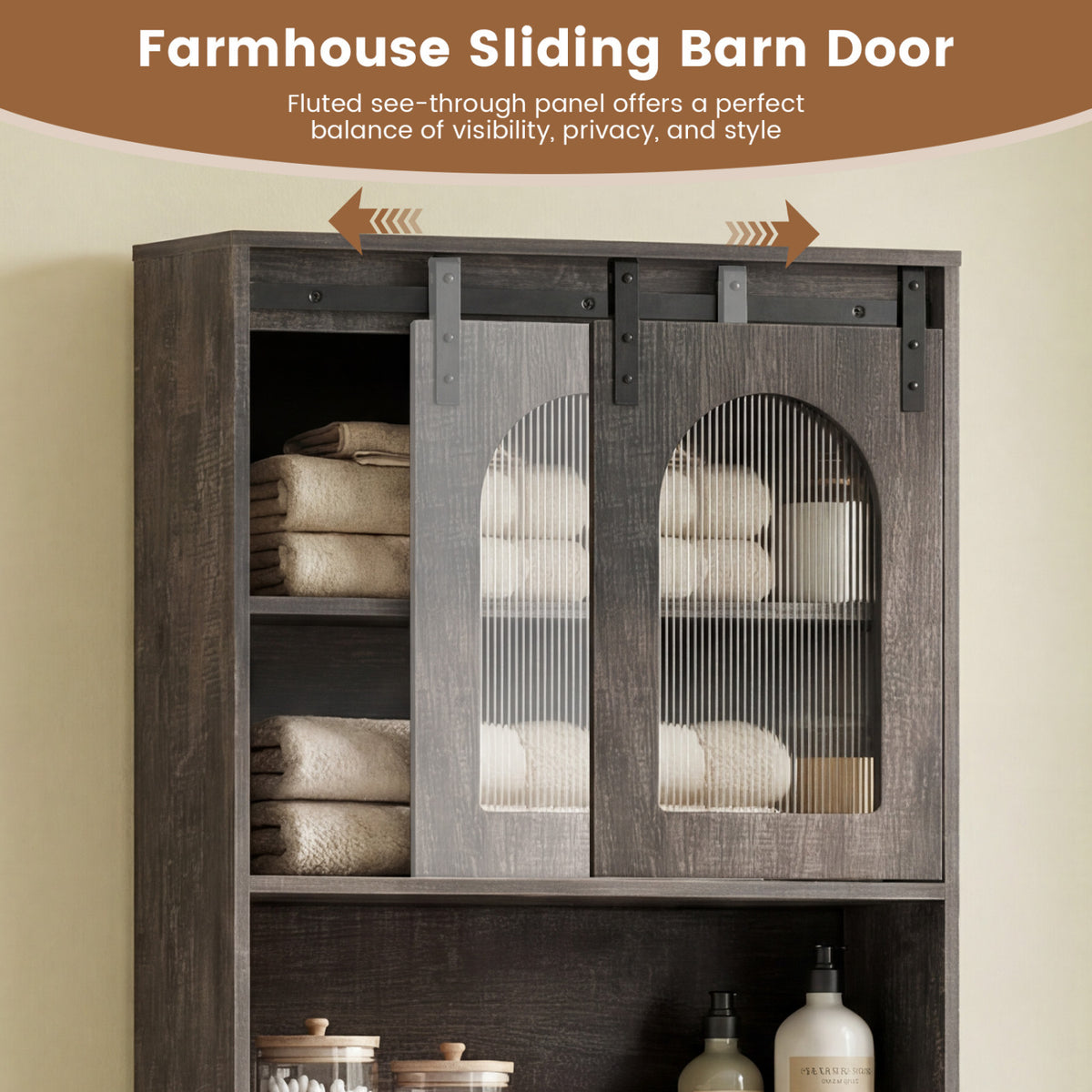 Over Toilet Storage Cabinet with Sliding Barn Door - 67 Inch, Oak