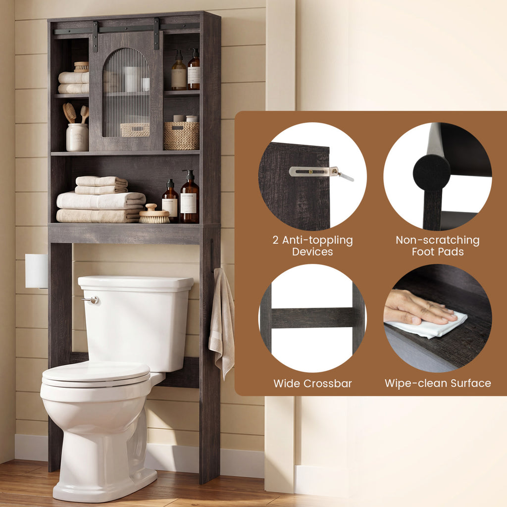 Over Toilet Storage Cabinet with Sliding Barn Door - 67 Inch, Oak