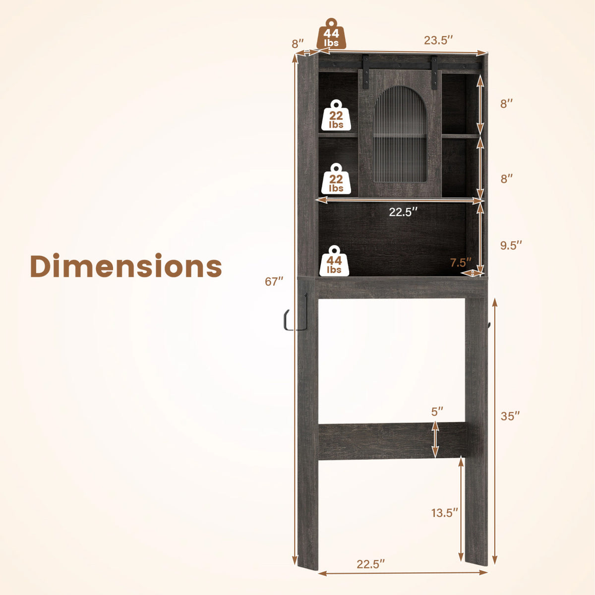 Over Toilet Storage Cabinet with Sliding Barn Door - 67 Inch, Oak