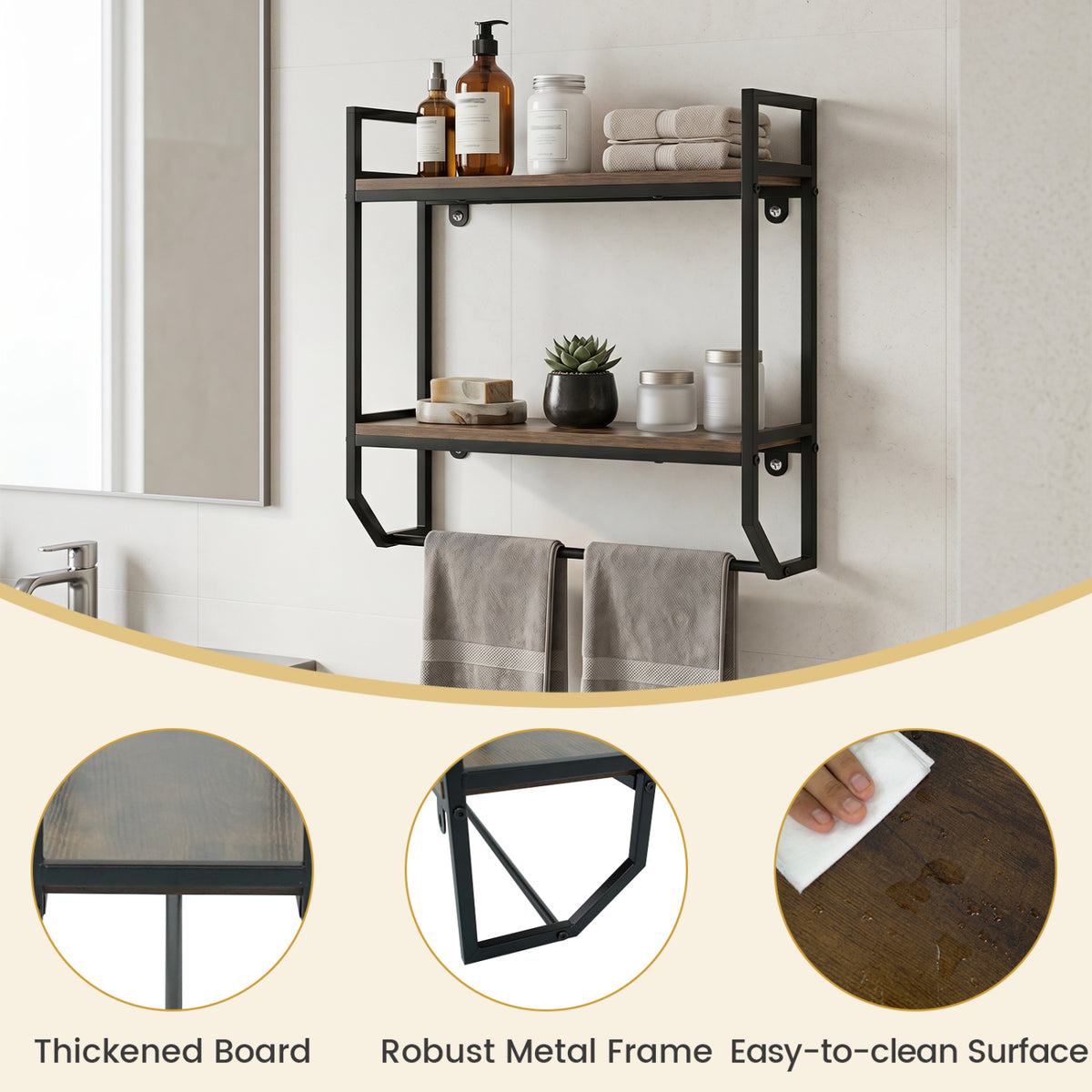 Over the Toilet Shelf Wall Mounted for Bathroom with Metal Frame