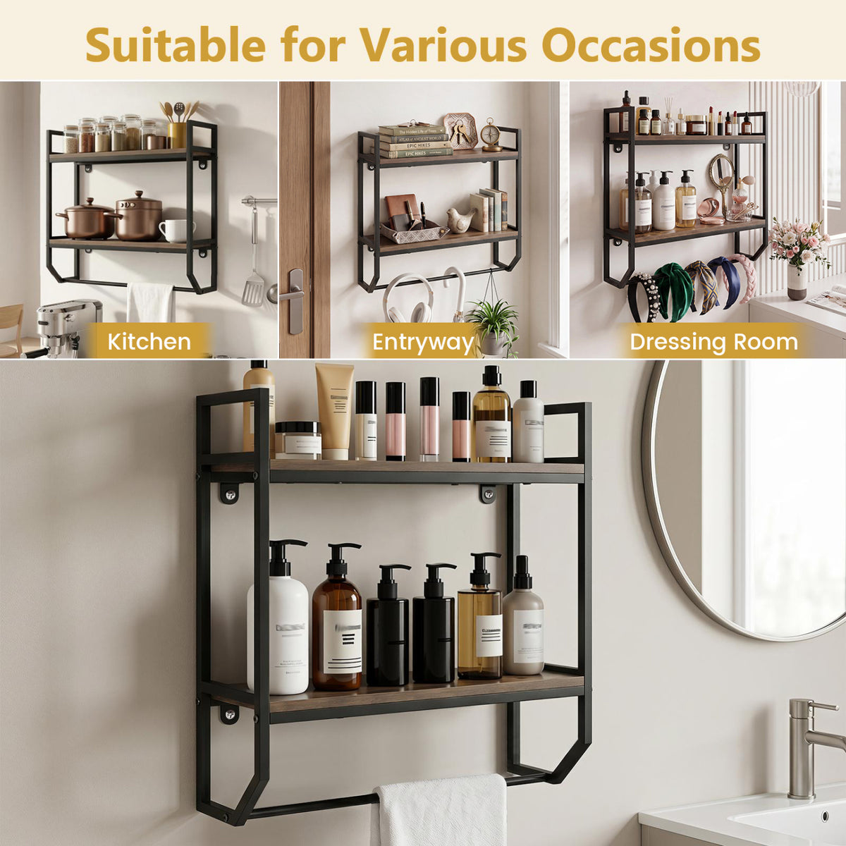 Over the Toilet Shelf Wall Mounted for Bathroom with Metal Frame