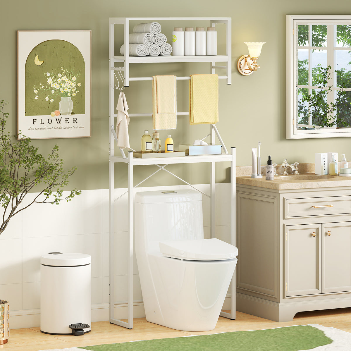 Over the Toilet Storage Rack 3-Tier Bathroom Organizer with Towel