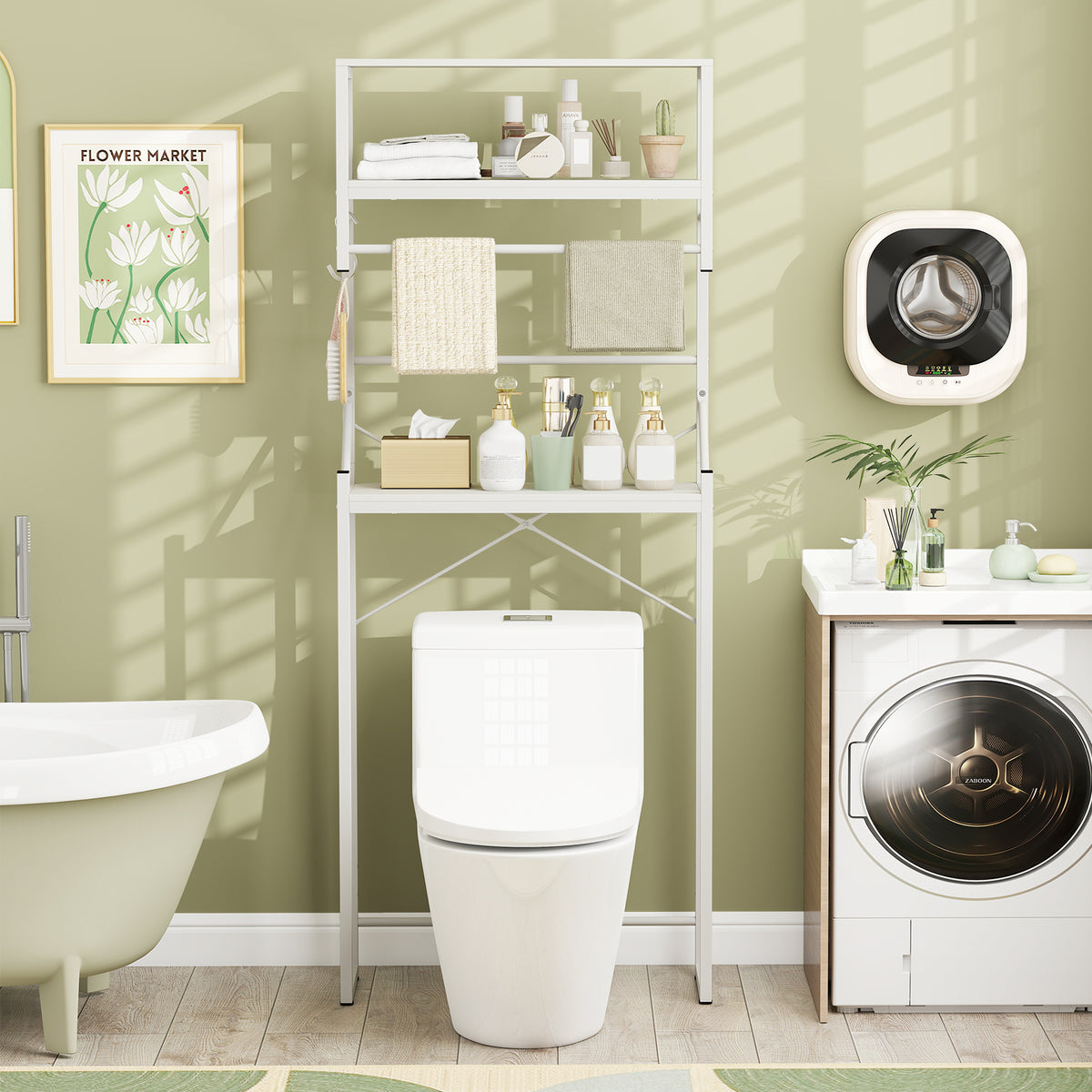 Over the Toilet Storage Rack 3-Tier Bathroom Organizer with Towel