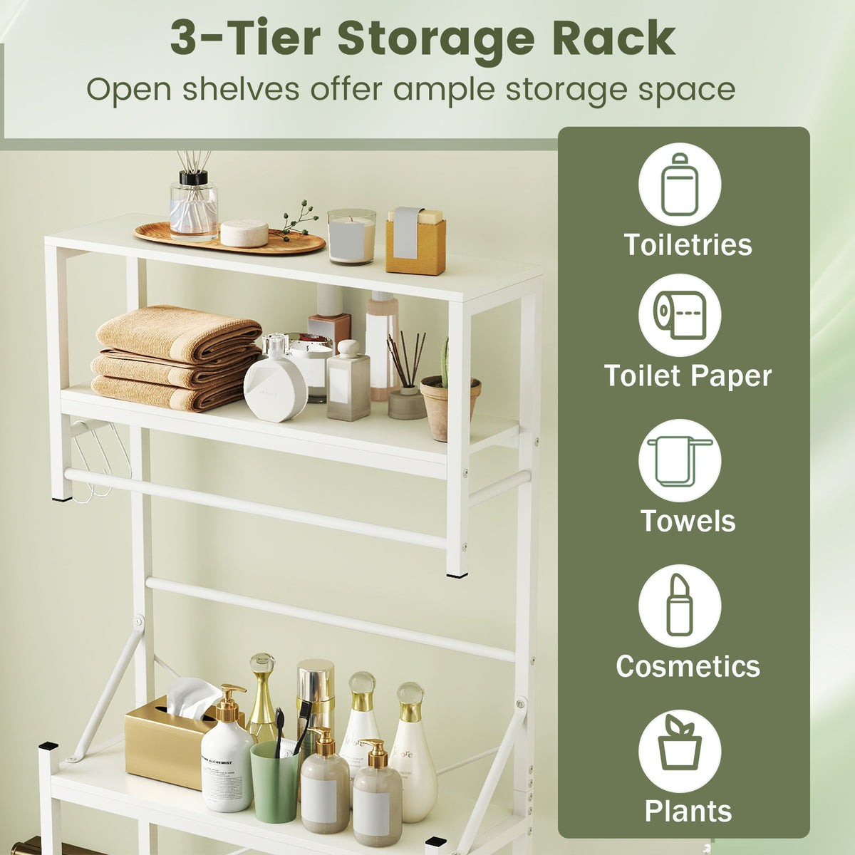 Over the Toilet Storage Rack 3-Tier Bathroom Organizer with Towel