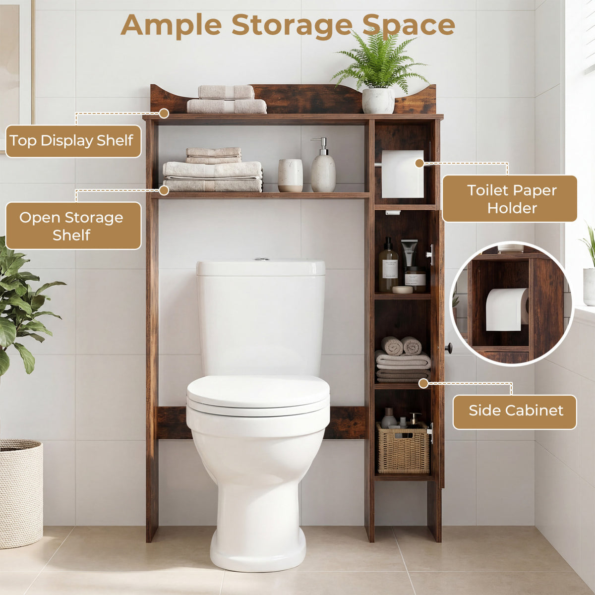 Over the Toilet Storage Cabinet with Paper Holder