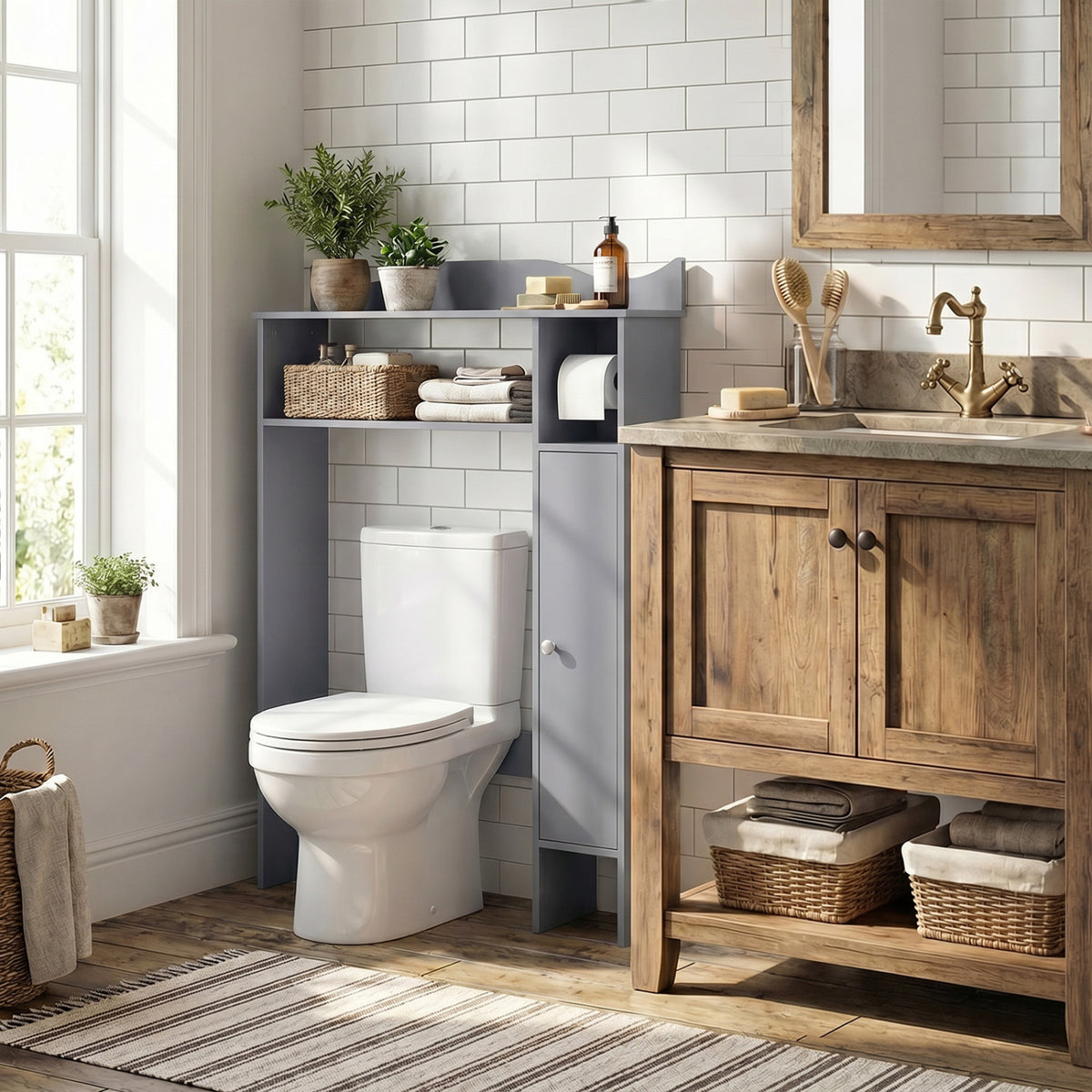 Over the Toilet Storage Cabinet with Paper Holder - Gray