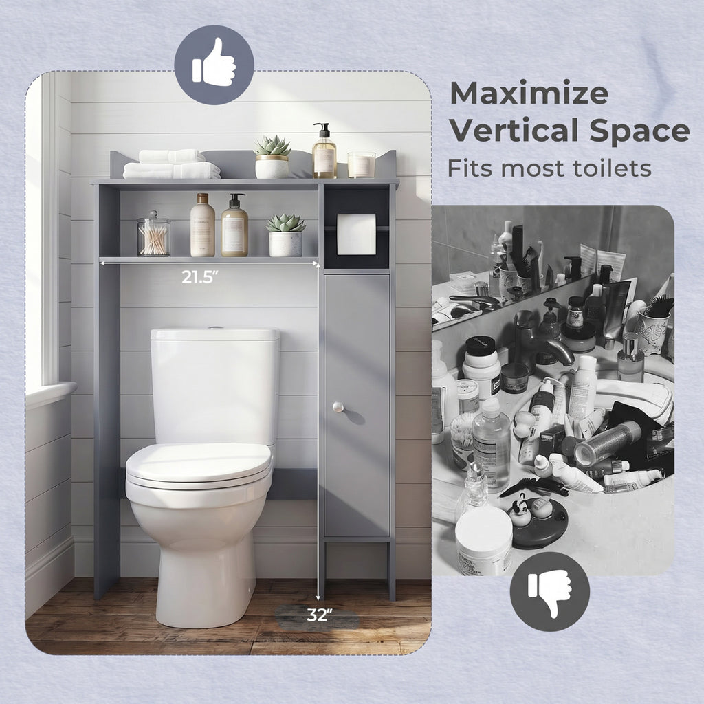 Over the Toilet Storage Cabinet with Paper Holder - Gray