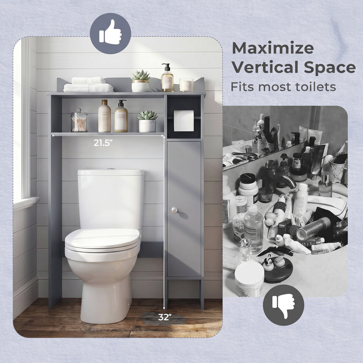 Over the Toilet Storage Cabinet with Paper Holder - Gray