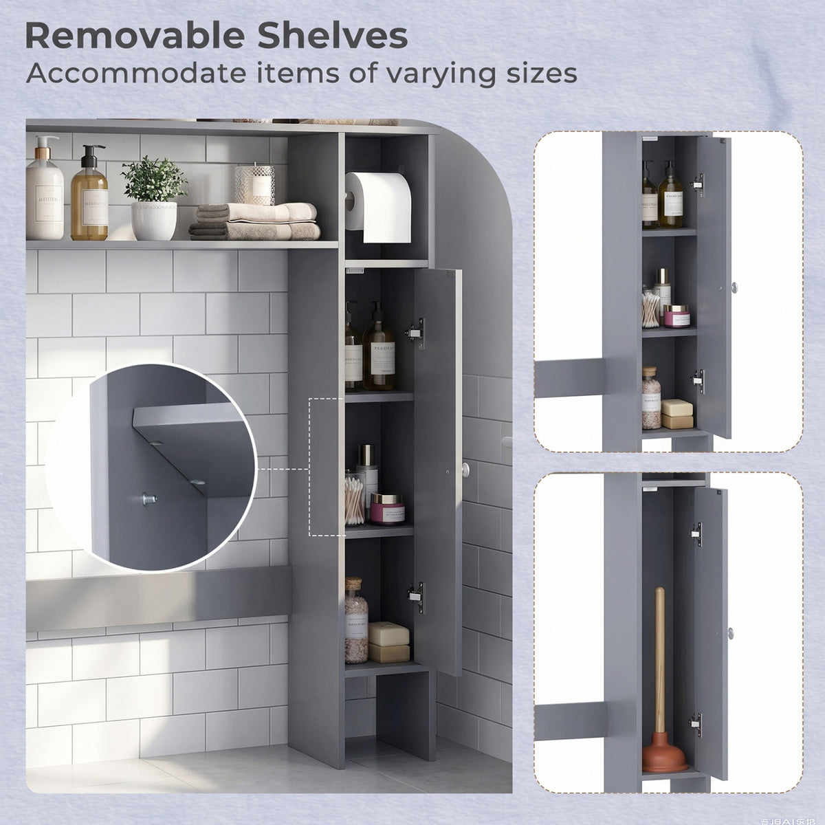 Over the Toilet Storage Cabinet with Paper Holder - Gray