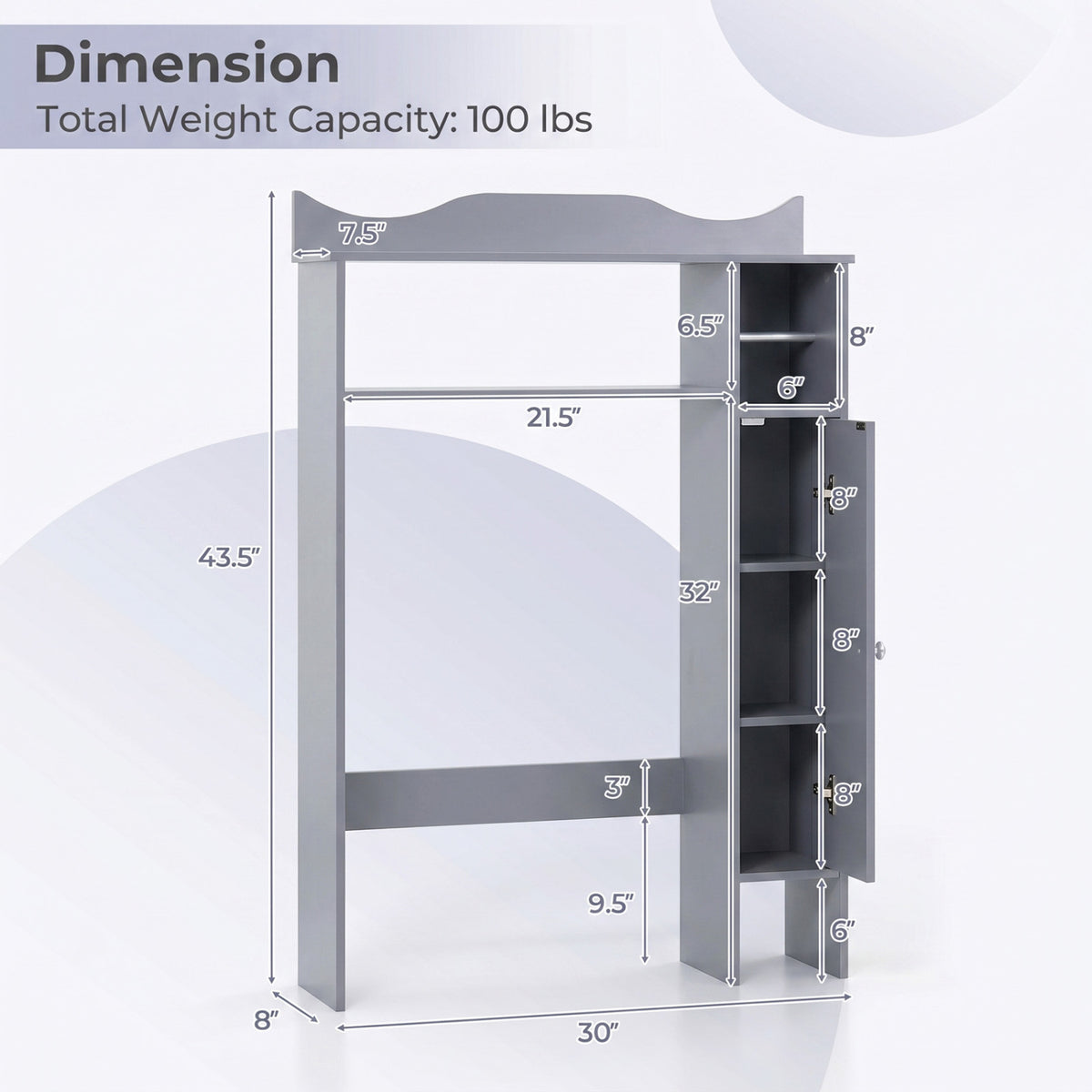 Over the Toilet Storage Cabinet with Paper Holder - Gray