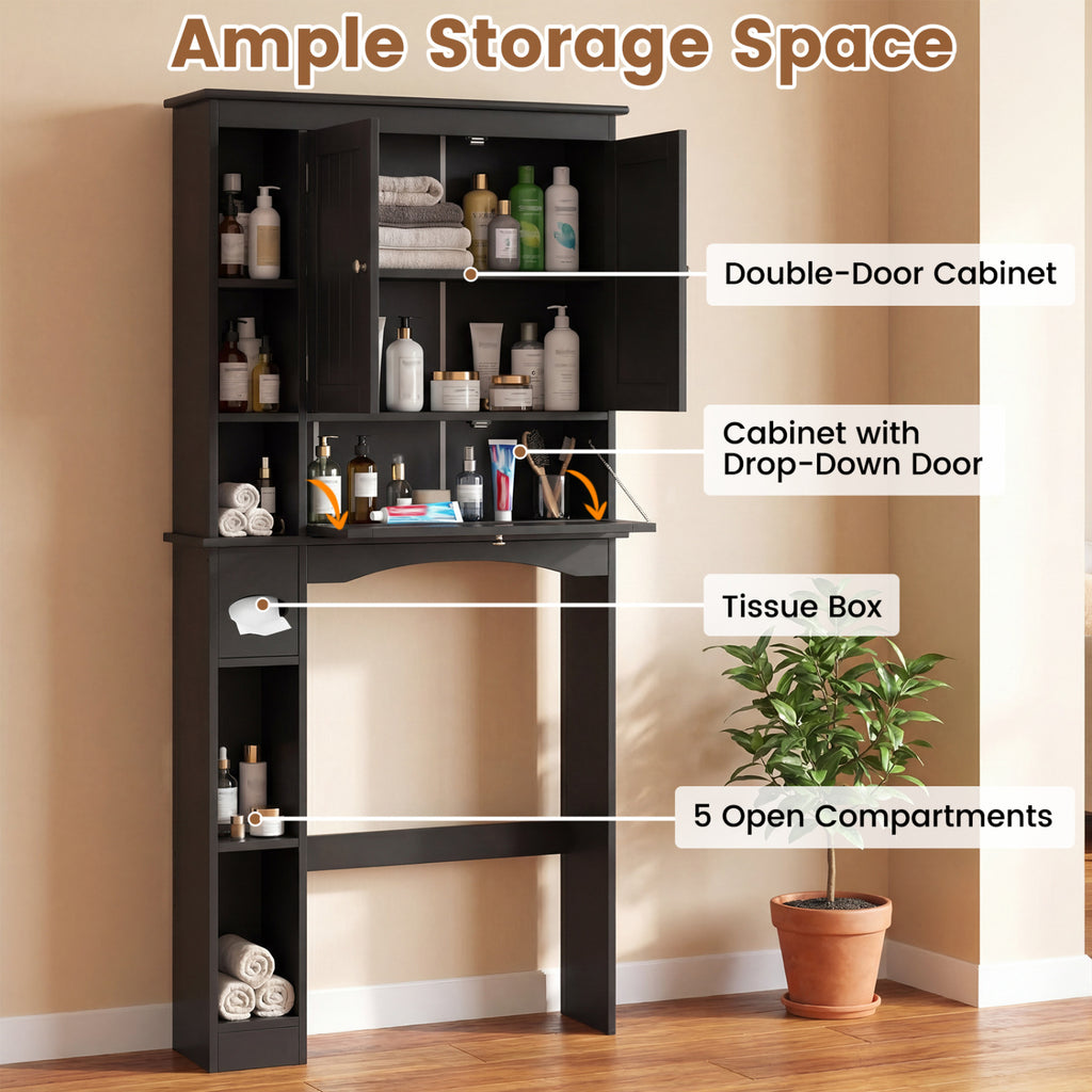 Over the Toilet Storage Cabinet with Adjustable Shelf and Bottom Bar