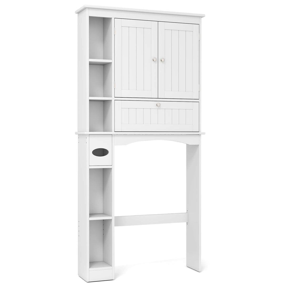 Bathroom Storage Cabinet with 2 Drawers & Glass Doors, White