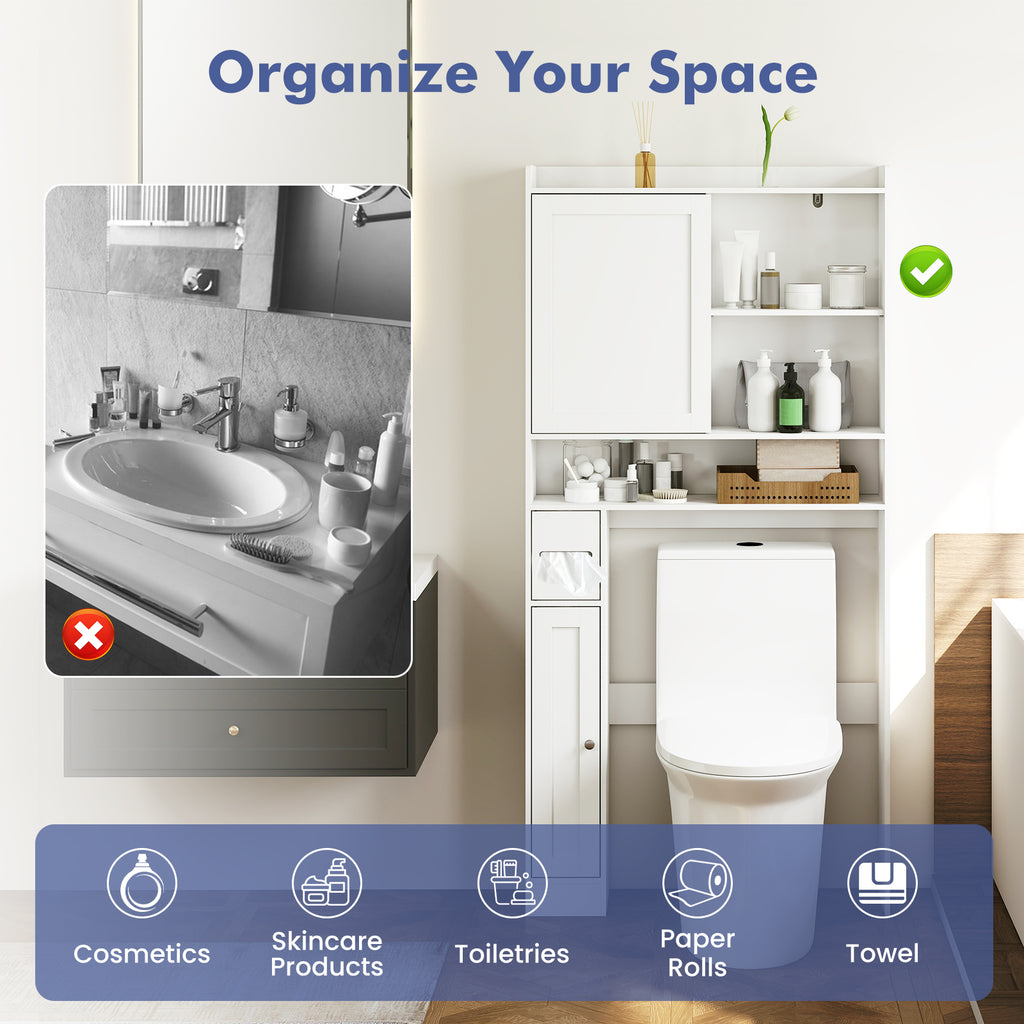 Over-the-Toilet Storage Cabinet with Sliding Door - White