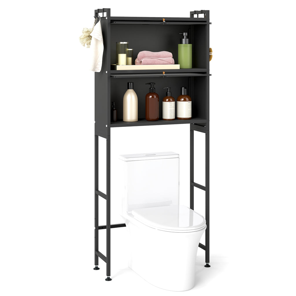 Over-the-Toilet Cabinet Storage Organizer with Flip-up Doors & Hooks, White