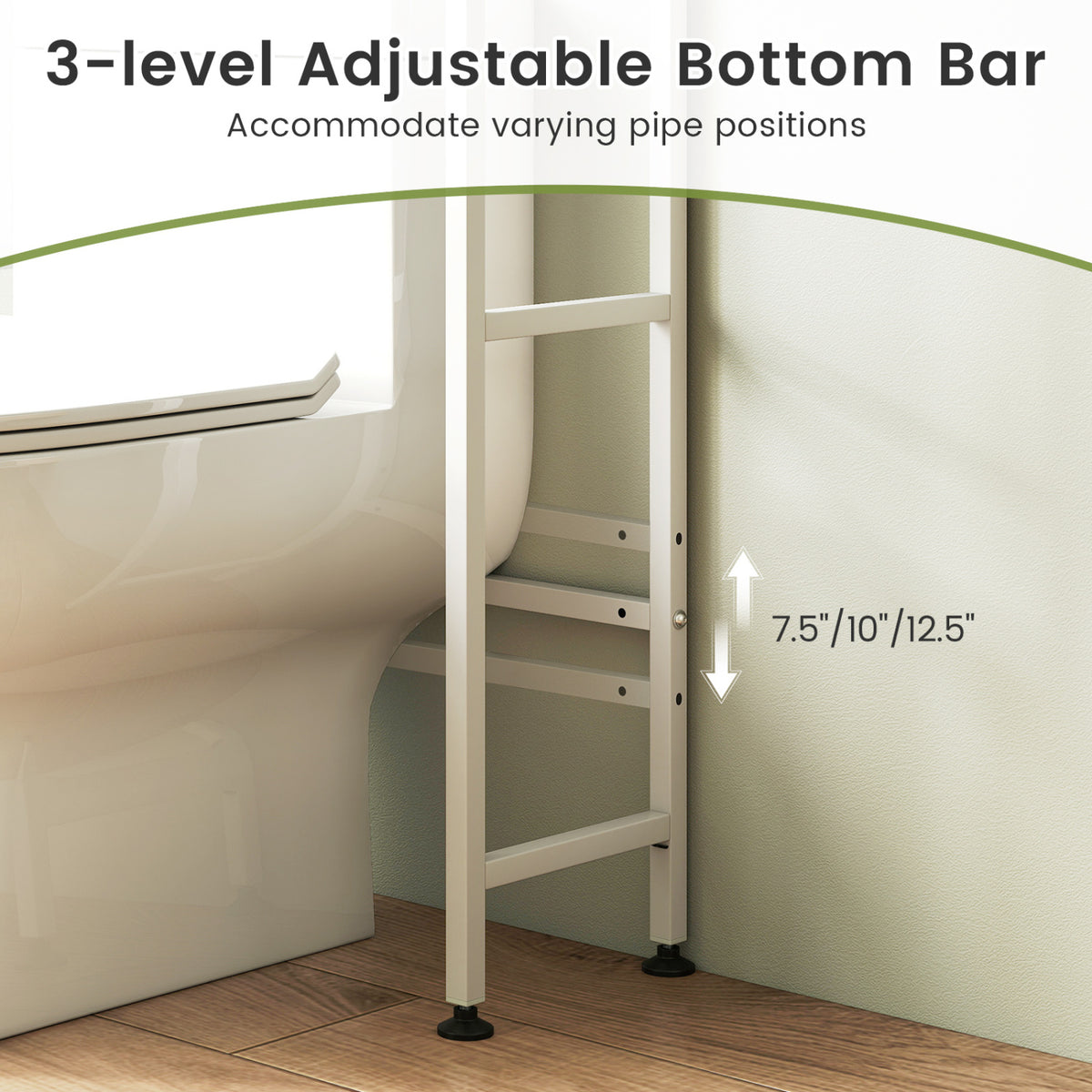 Over-the-Toilet Cabinet Storage Organizer with Flip-up Doors & Hooks, White