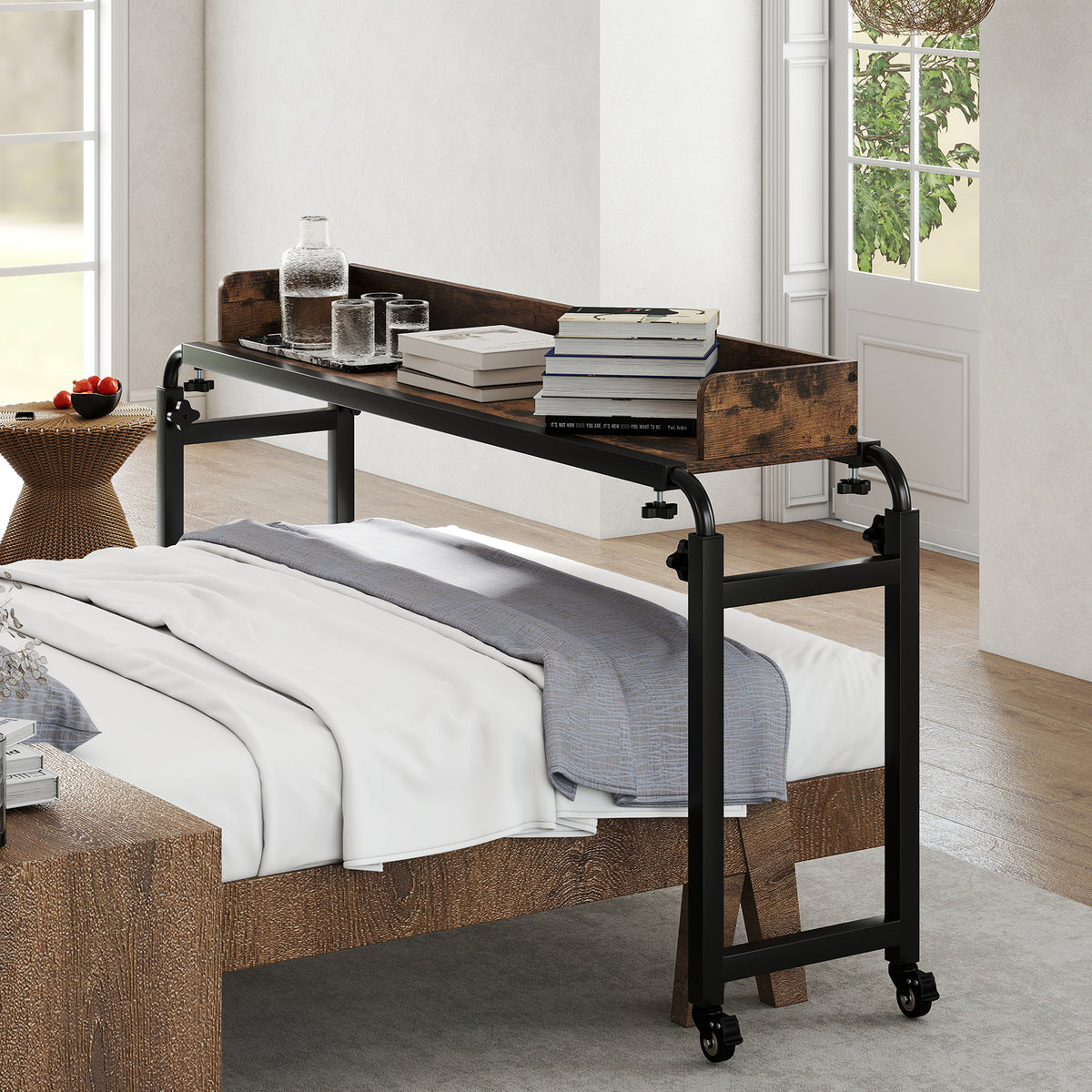 Overbed Desk with Wheels - Brown, Queen Size, Adjustable