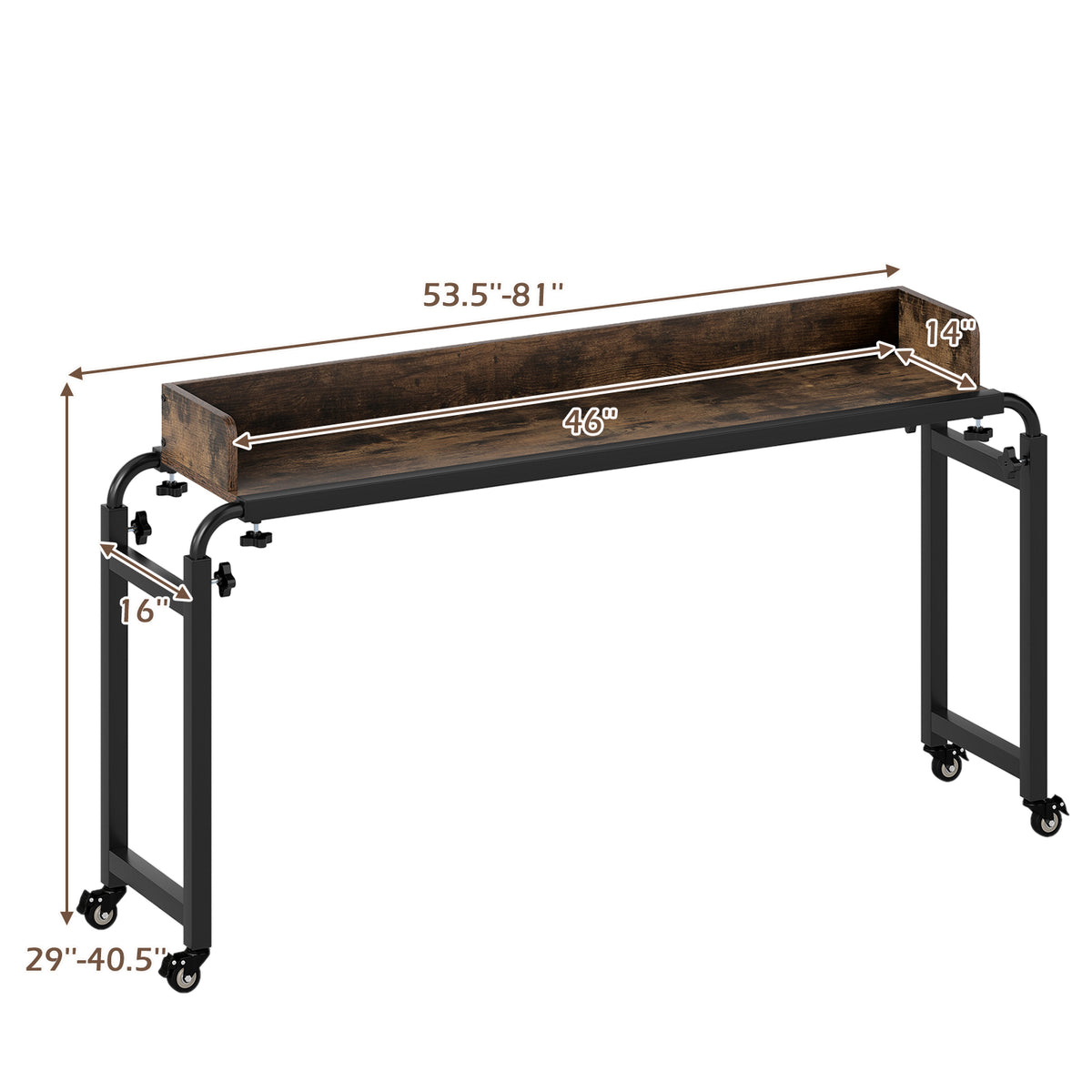 Overbed Desk with Wheels - Queen Size - Brown