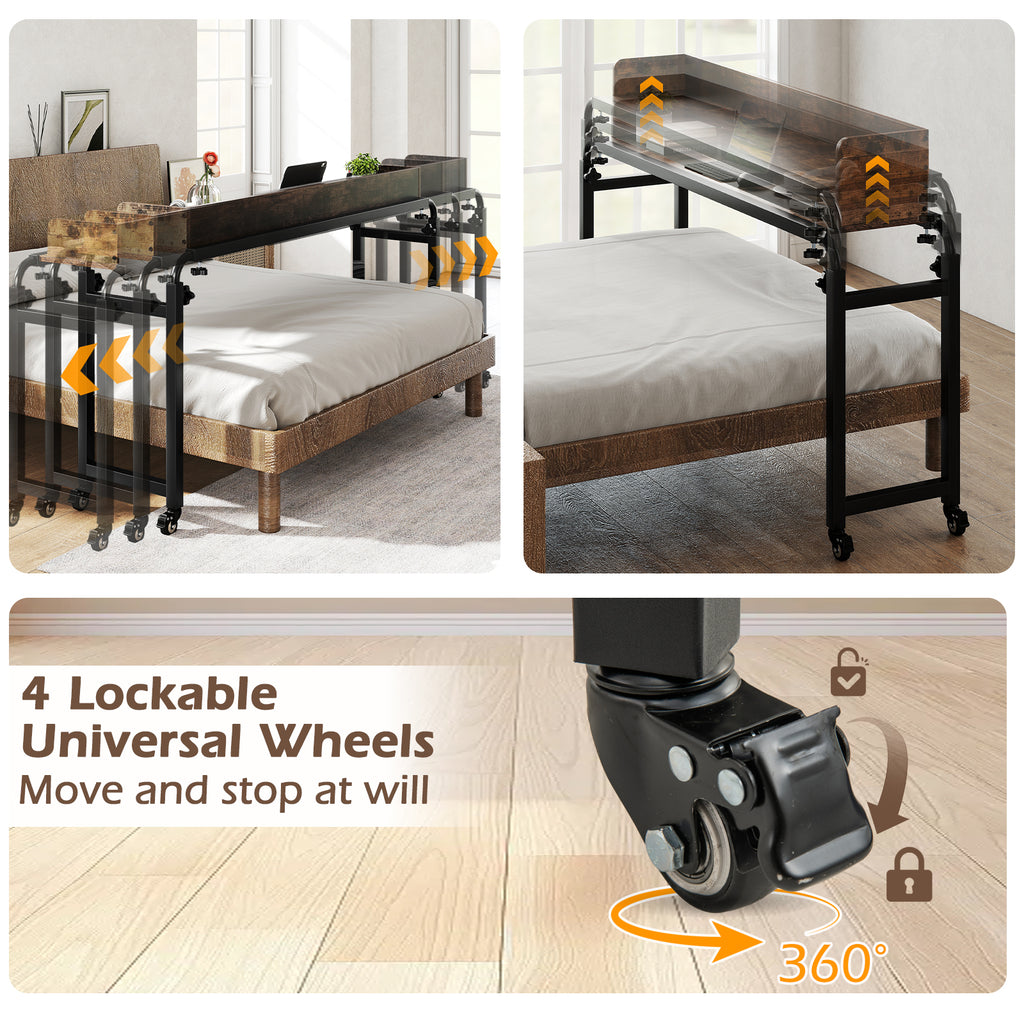 Overbed Desk with Wheels - Brown, Queen Size, Adjustable