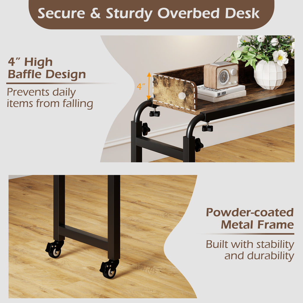 Overbed Desk with Wheels - Brown, Queen Size, Adjustable