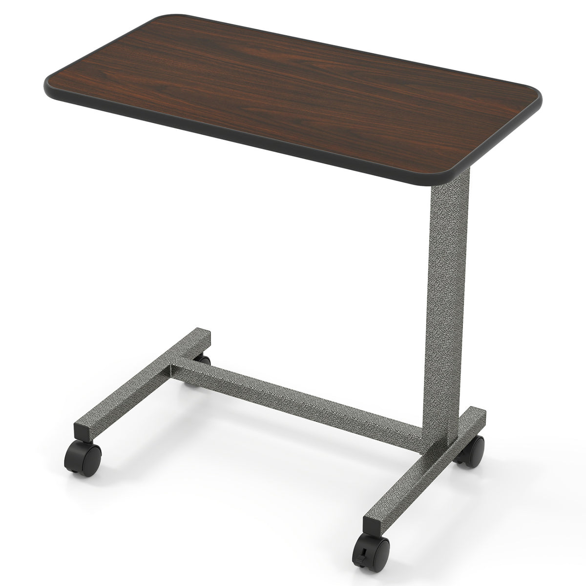 Overbed Table with Lockable Wheels and H-Shaped Base - Walnut